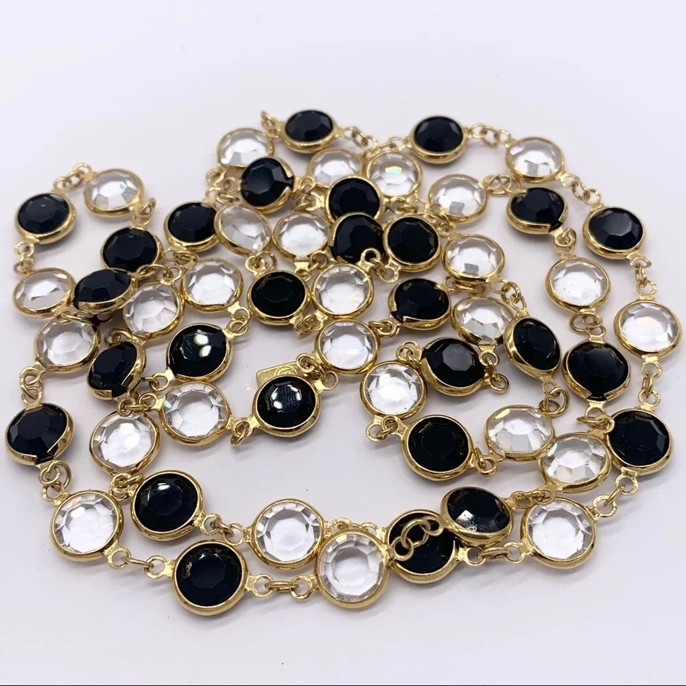 Swarovski Crystal Black and Clear Bezel Necklace